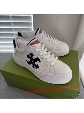 NIB Tory Burch Size 9 Signature Color Block Platform Leather Sneaker Shoes